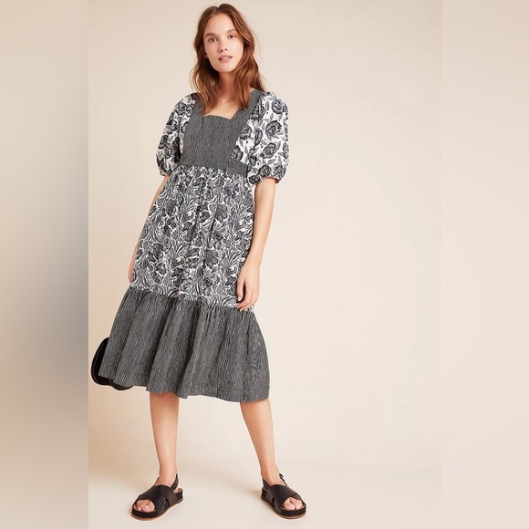 Anthropologie Blooming print Adrienne Flounced Cotton Floral Midi Dress NWT - Picture 10 of 12